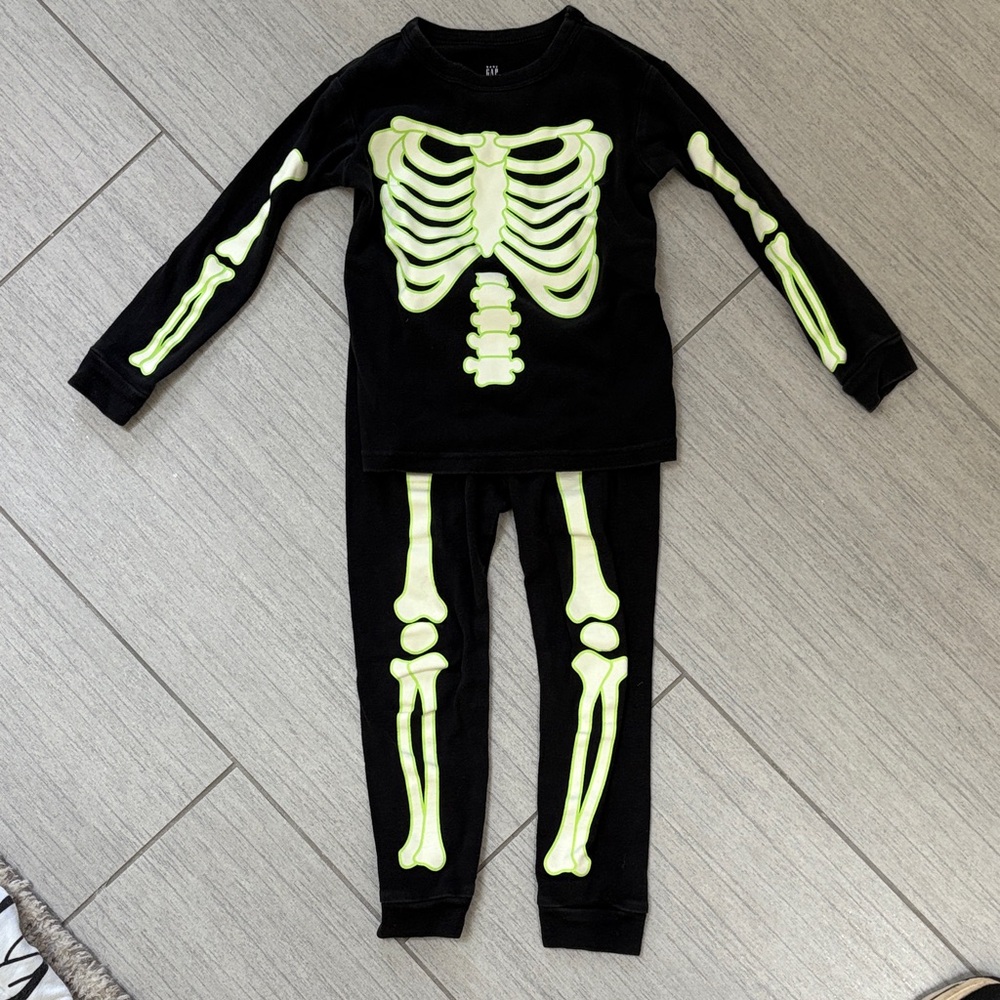 GAP Black and Green Skeleton Pajamas for Kids